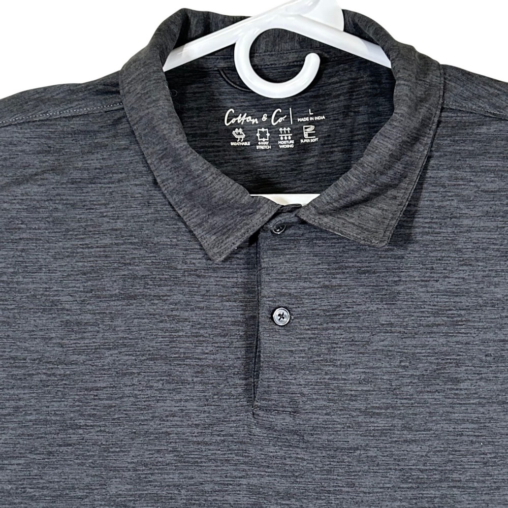 Cotton & Co Mens Performance Polo Shirt Charcoal Grey 4-Way Stretch Large